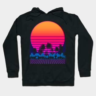 80s Vaporwave Palm Trees Sunset Hoodie